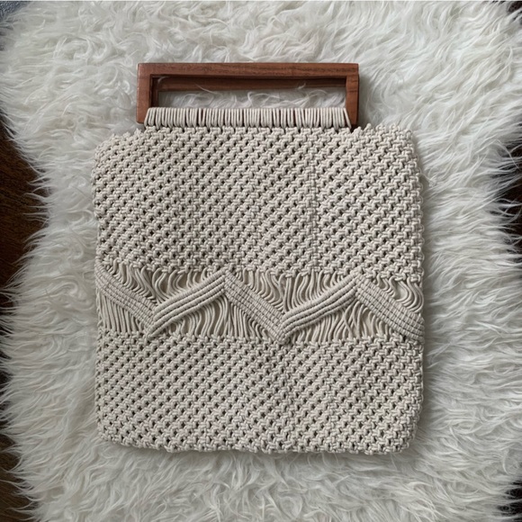 Shiraleah macrame’ handbag with wooden handle NEW never used, large size - Picture 2 of 10